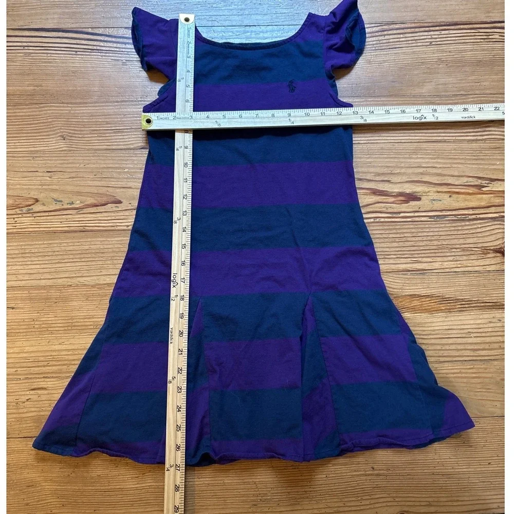 Ralph Lauren Striped Dress Girls‎ Purple Excellent Flutter Sleeve SIZE M (8-10)